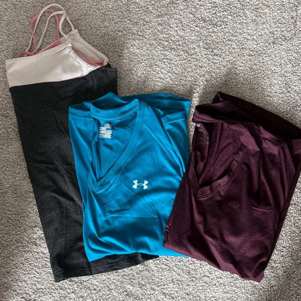 Bundle Under Armour Teal and athletic works Maroon V-Neck Shirts